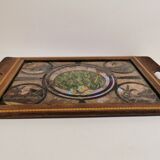 Plateau de service antique en bois d’acajou, verre et nacre