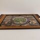 Plateau de service antique en bois d’acajou, verre et nacre