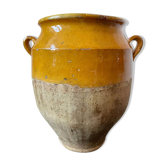 Ancien pot à graisse en terre cuite vernissé jaune sud ouest France