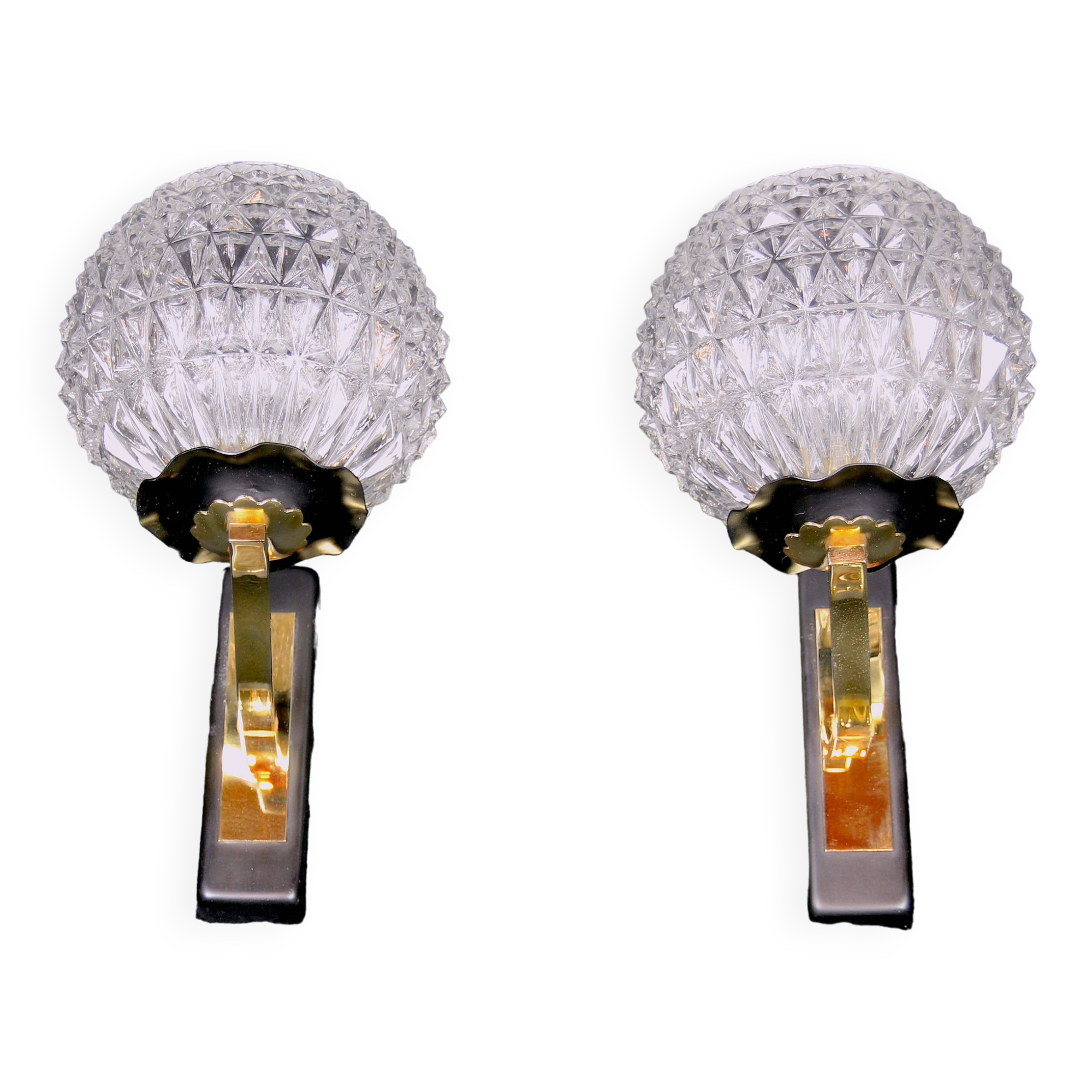 Maison Arlus Pair of brass and black wall sconces, France Mid-Century