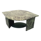 Vintage square coffee table with 2 green marble and smoked glass tops