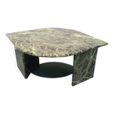 Table basse carrée vintage à 2 plateaux en marbre vert et verre fumé