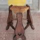 Wood and rush tripod stool, vintage stool, Gothic style stool