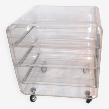 Plexiglass box with drawers on casters
