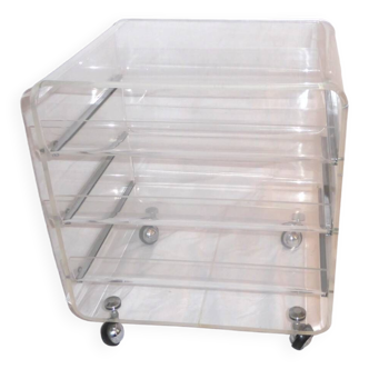 Plexiglass box with drawers on casters