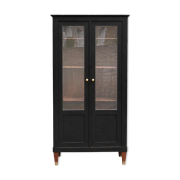 Vitrine ancienne rénovée noire à deux portes vitrées – H187 cm