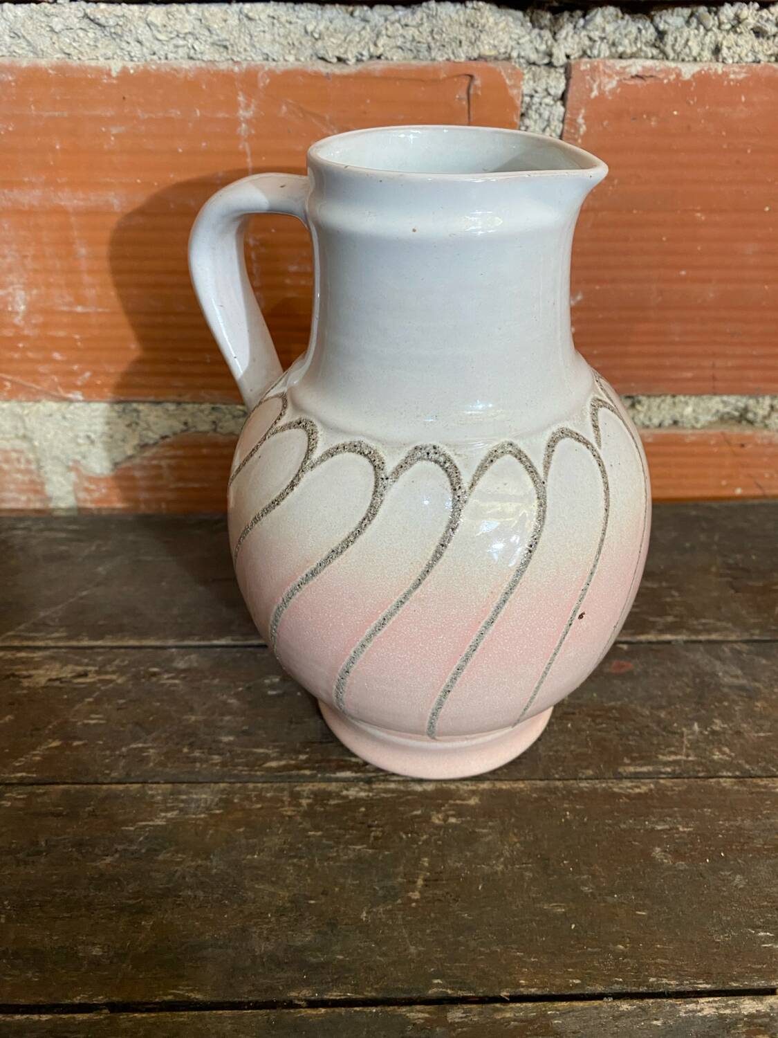 Vintage pichet ancien strehla ceramic pink & white 1950 west germany