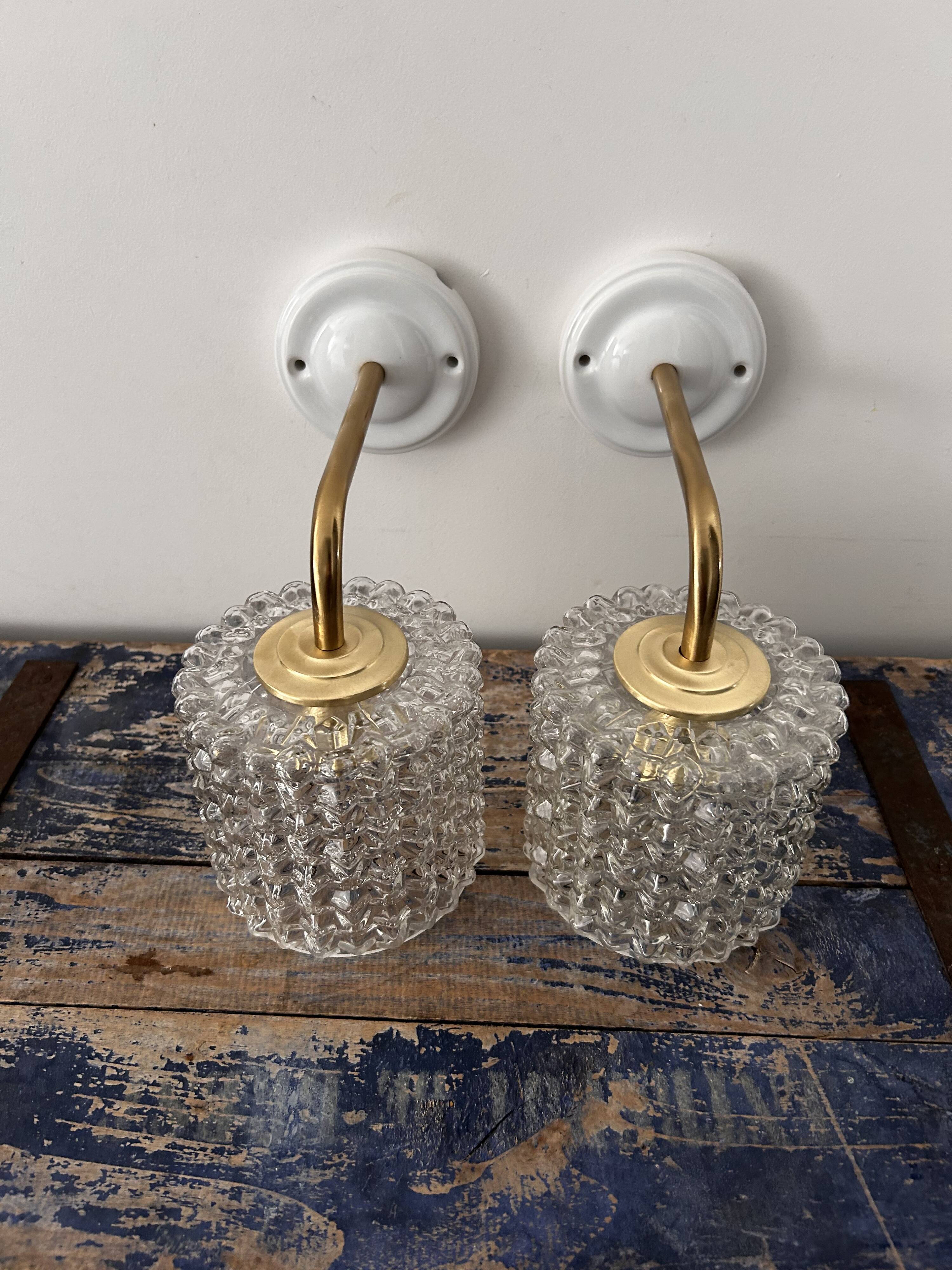 Pair of vintage chiseled glass wall lights