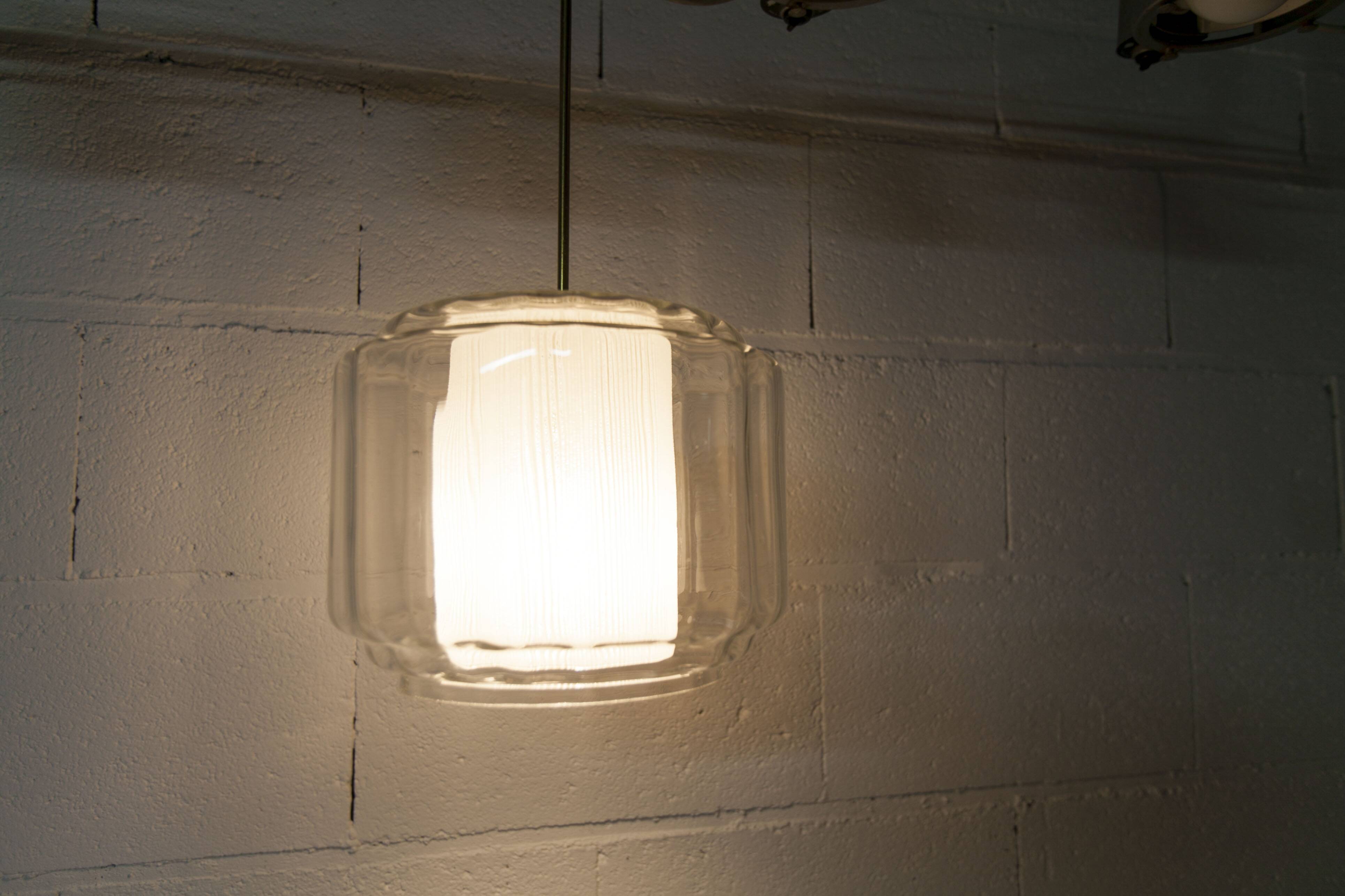 Chandelier 1930 double Opaline blown glass brass and copper