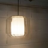 Chandelier 1930 double Opaline blown glass brass and copper