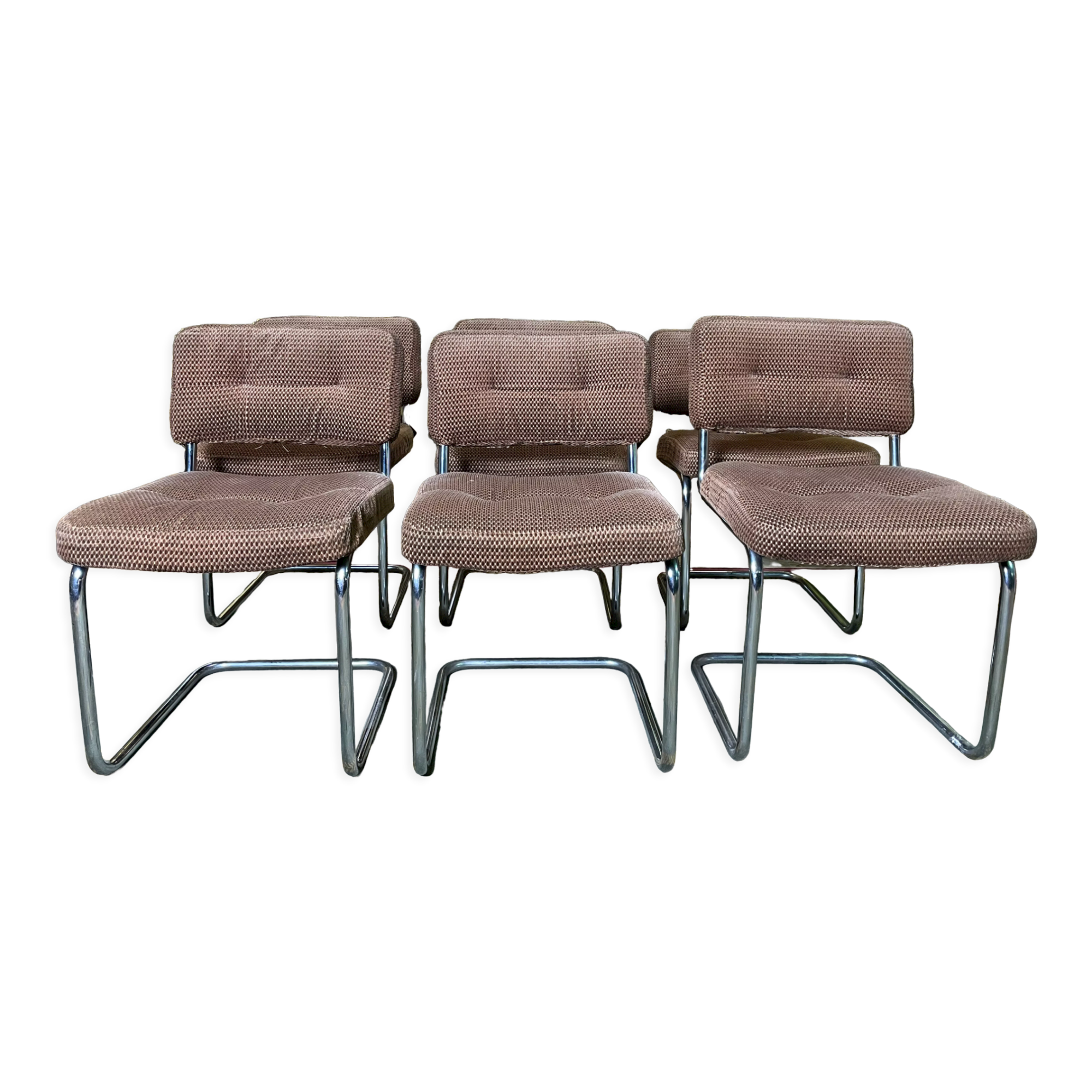 Suite de 6 chaises tubulaires chromées 1970