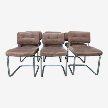 Suite de 6 chaises tubulaires chromées 1970