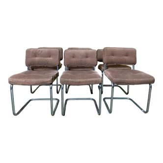 Suite of 6 chrome tubular chairs 1970