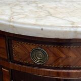 Louis XVI style chest of drawers with marquetry and marble top.