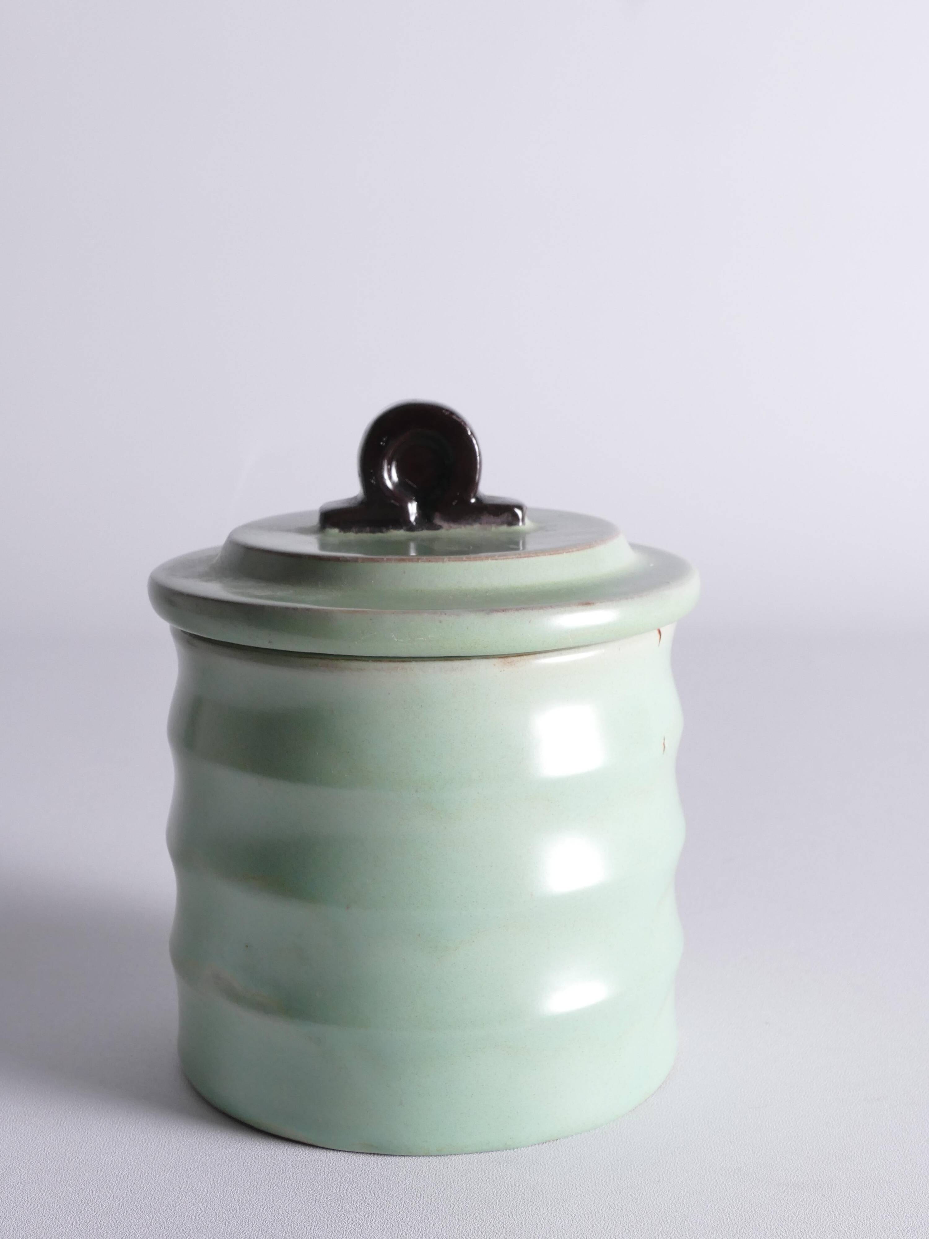 Art Deco Celadon Glazed Lidded Jar by Einar Luterkort for Upsala‑Ekeby, 1930s