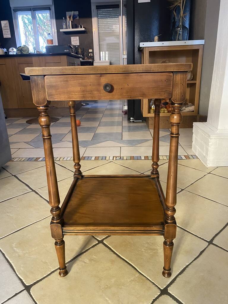 Small side table in Louis Philippe style with a patinated wood finish.