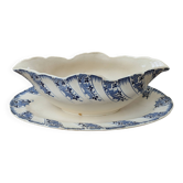 Sauceboat on fixed base Sarreguemines ironstone with blue floral pattern