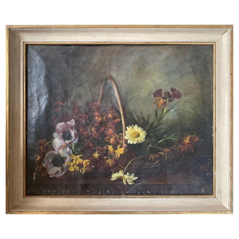 "Still Life with Flowers" Oil on canvas hand painted French School 19th century