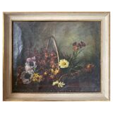 "Still Life with Flowers" Oil on canvas hand painted French School 19th century