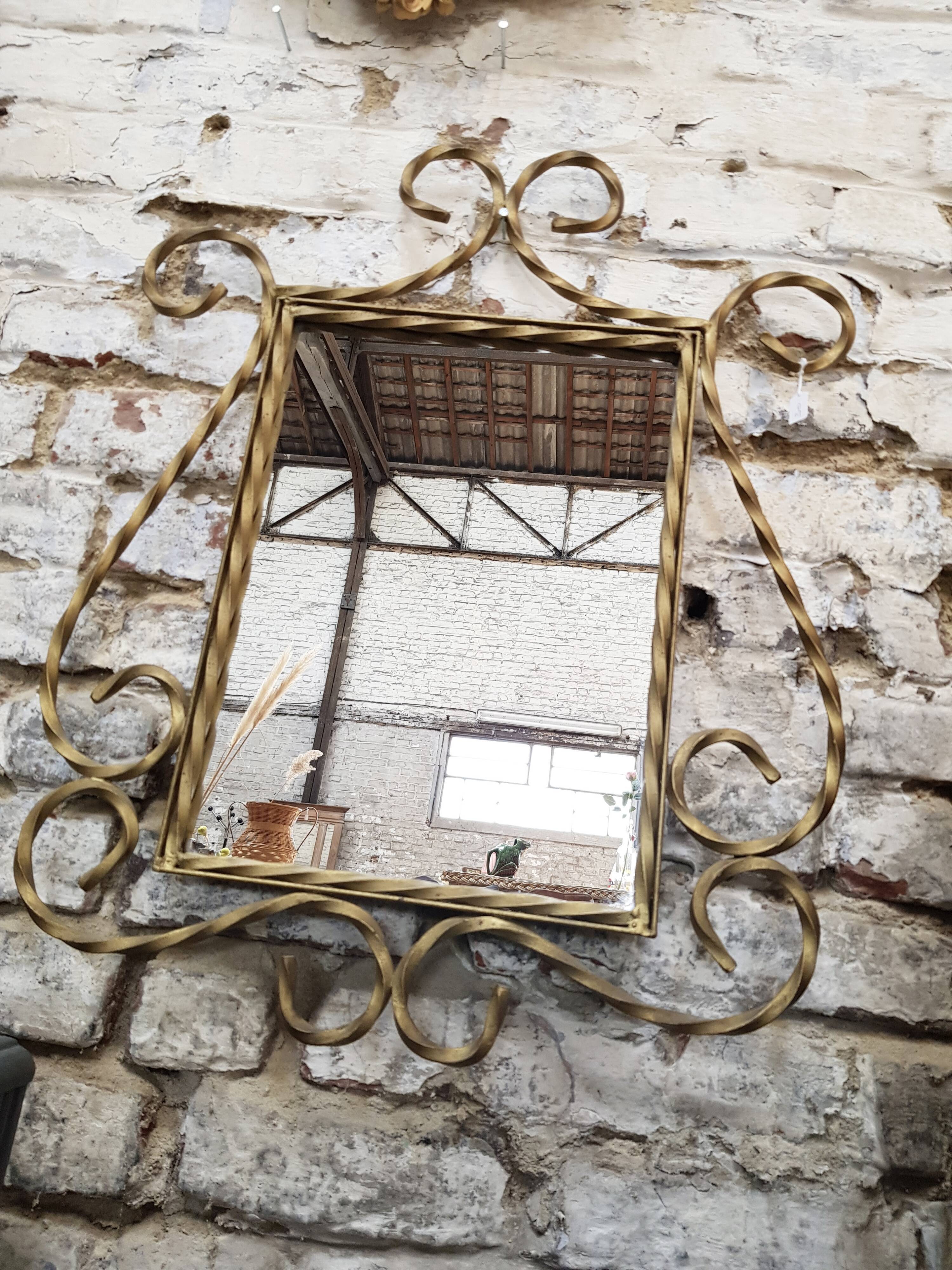 Gilded wrought iron mirror 52x64cm