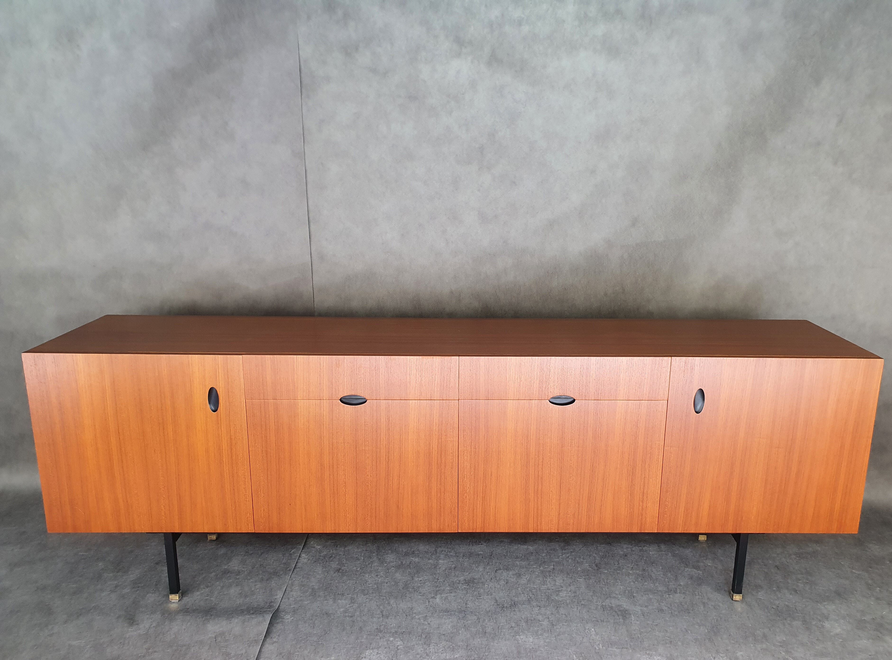 Minimalist mahogany veneer row by Paul Geoffroy 1960s