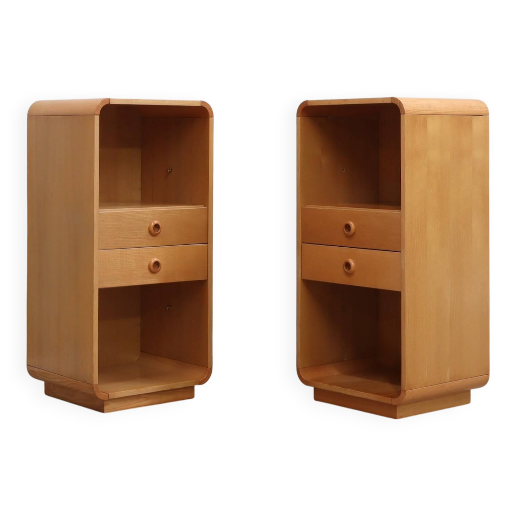Pair of tall vintage birch wood bedside tables / entryway console 1970s