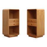 Pair of tall vintage birch wood bedside tables / entryway console 1970s