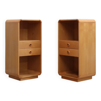 Pair of tall vintage birch wood bedside tables / entryway console 1970s