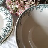 33 pc antique green white transferware dinner service c1900 U&C Sarreguemines France, 10 places