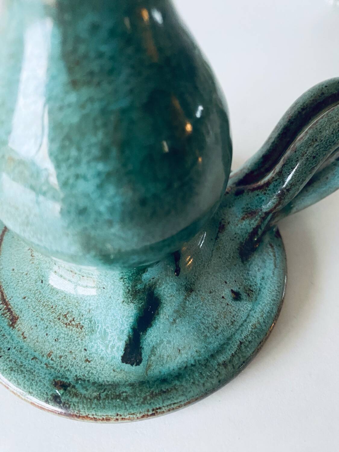 Candle holder in enamelled and signed stoneware