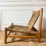 Fauteuil bas en bois et corde années 50