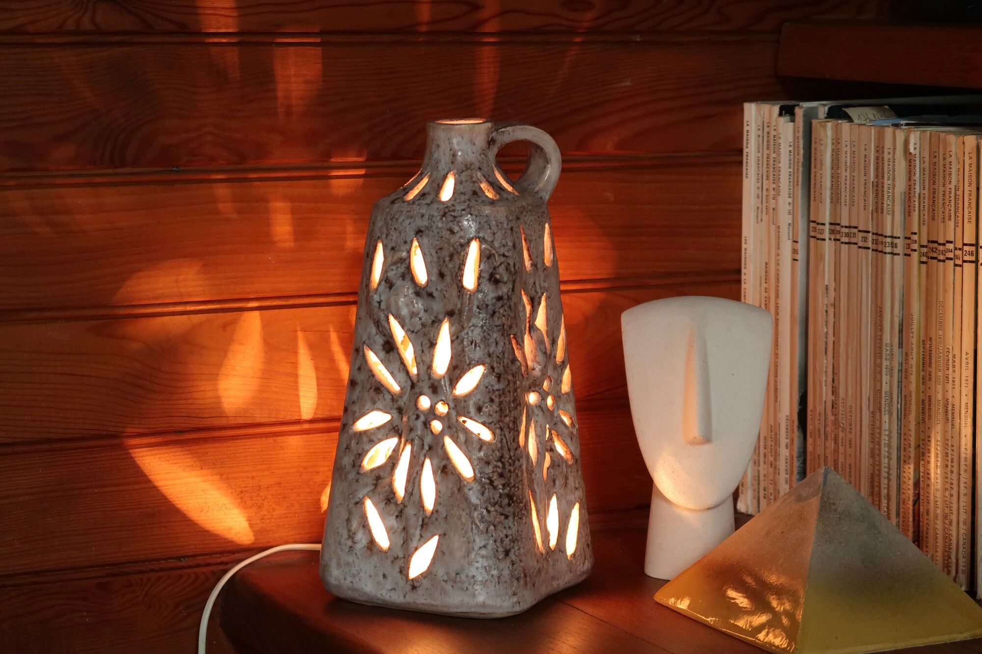 Openwork ceramic jar lamp signed Bonaudi Vallauris