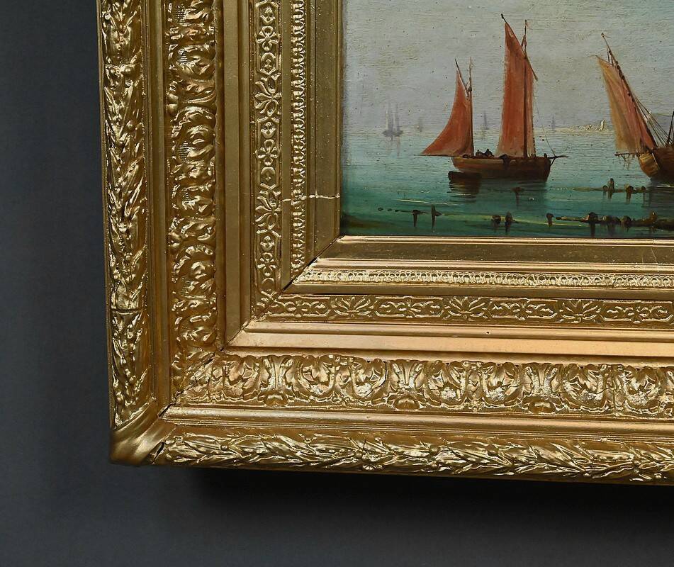 Tableau "Sailboats on the Mediterranean", oil on panel, French school of the 19th century.