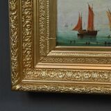 Tableau "Sailboats on the Mediterranean", oil on panel, French school of the 19th century.