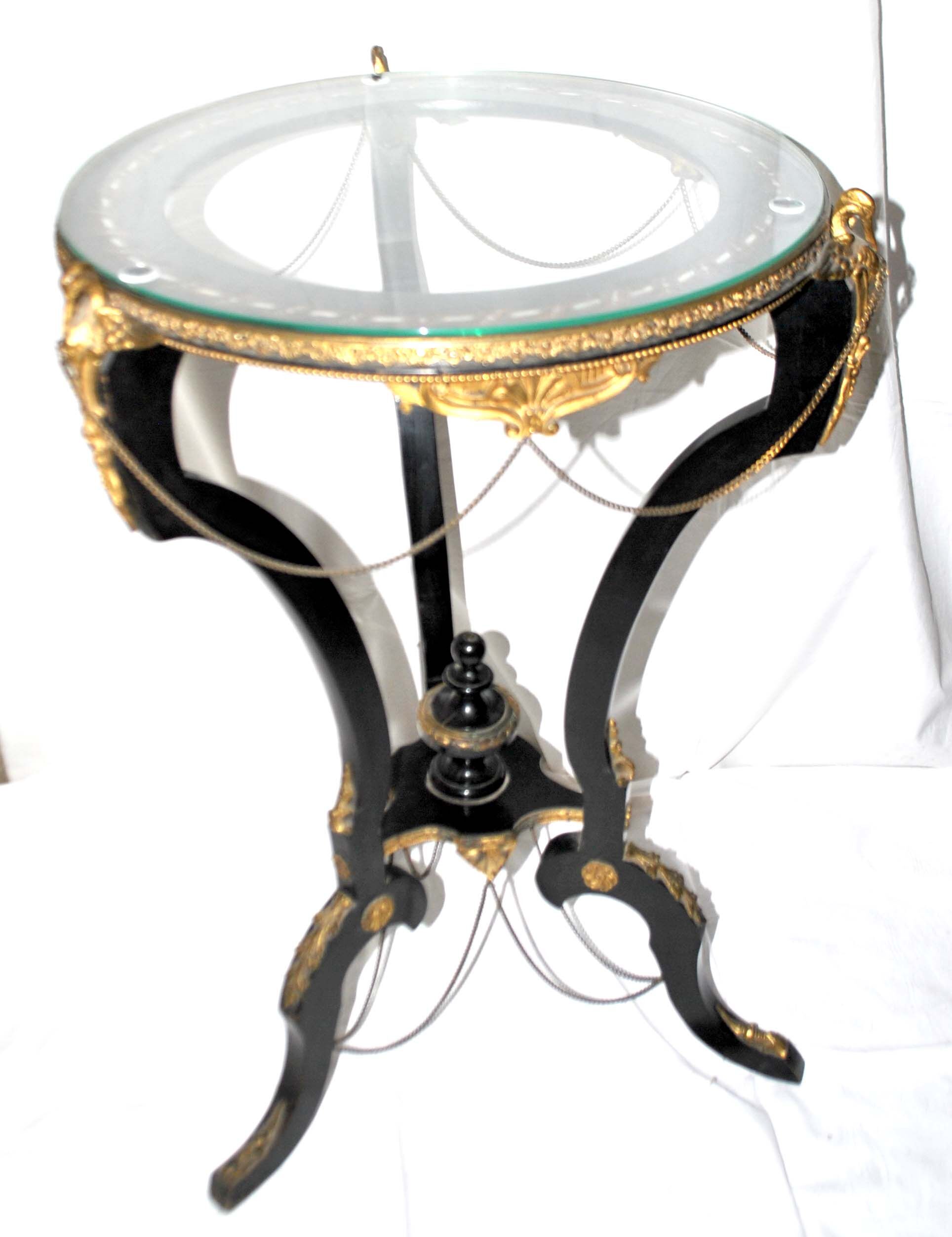 Napoleon III Gueridon Table blackened wood and gilded bronze swan - Mother-of-pearl marquetry top 19th century.