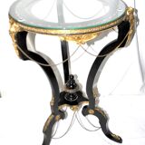 Napoleon III Gueridon Table blackened wood and gilded bronze swan - Mother-of-pearl marquetry top 19th century.
