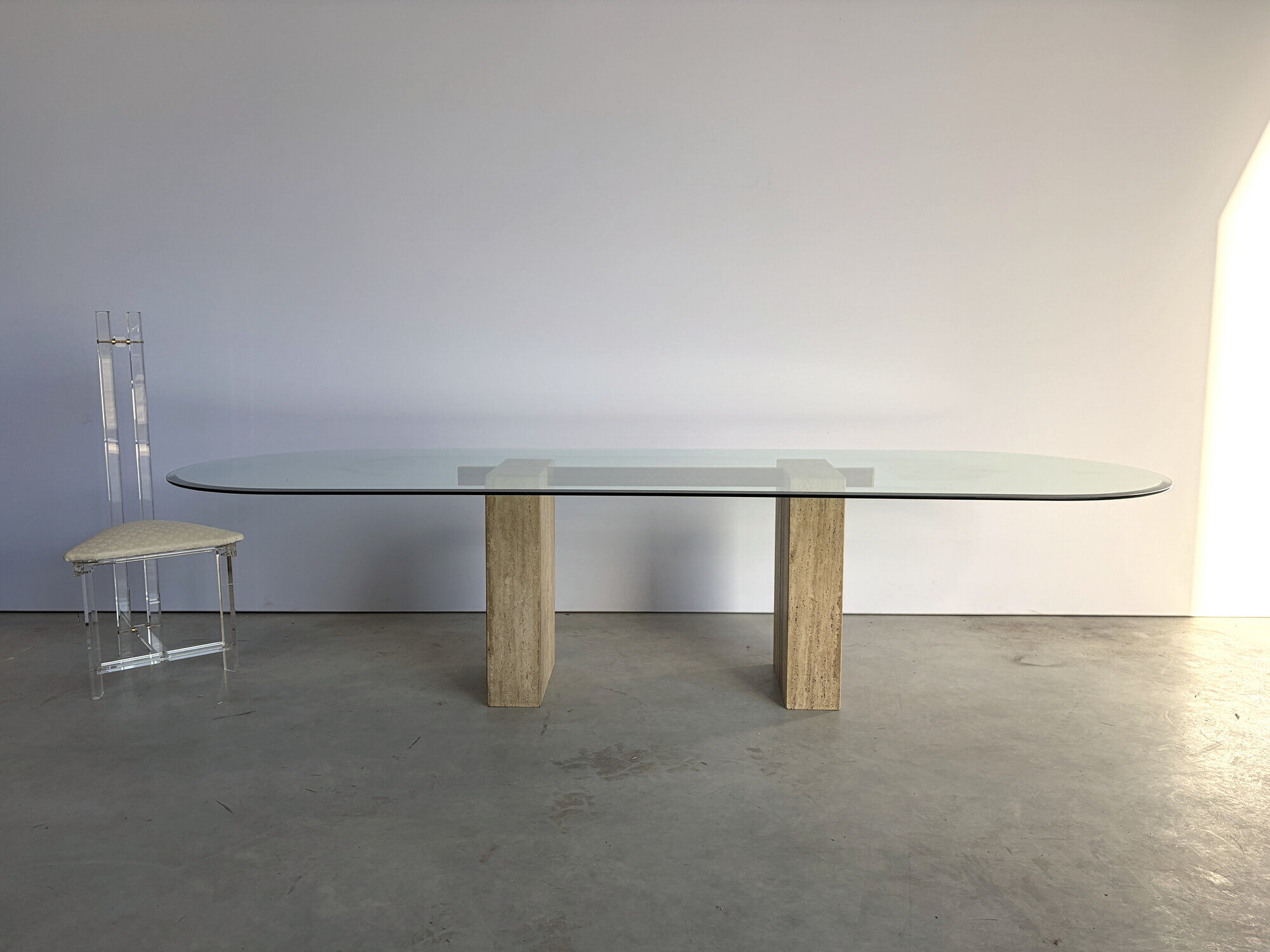 Large vintage travertine dining table by Artedi, 1970s
