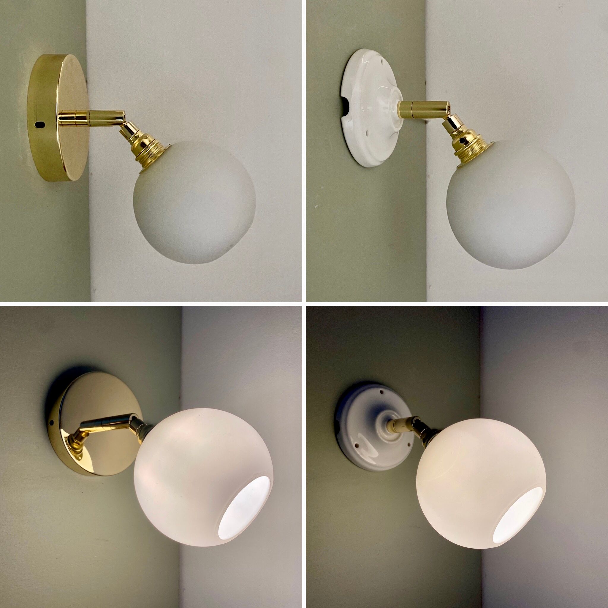 Vintage white opaline globe wall lamp