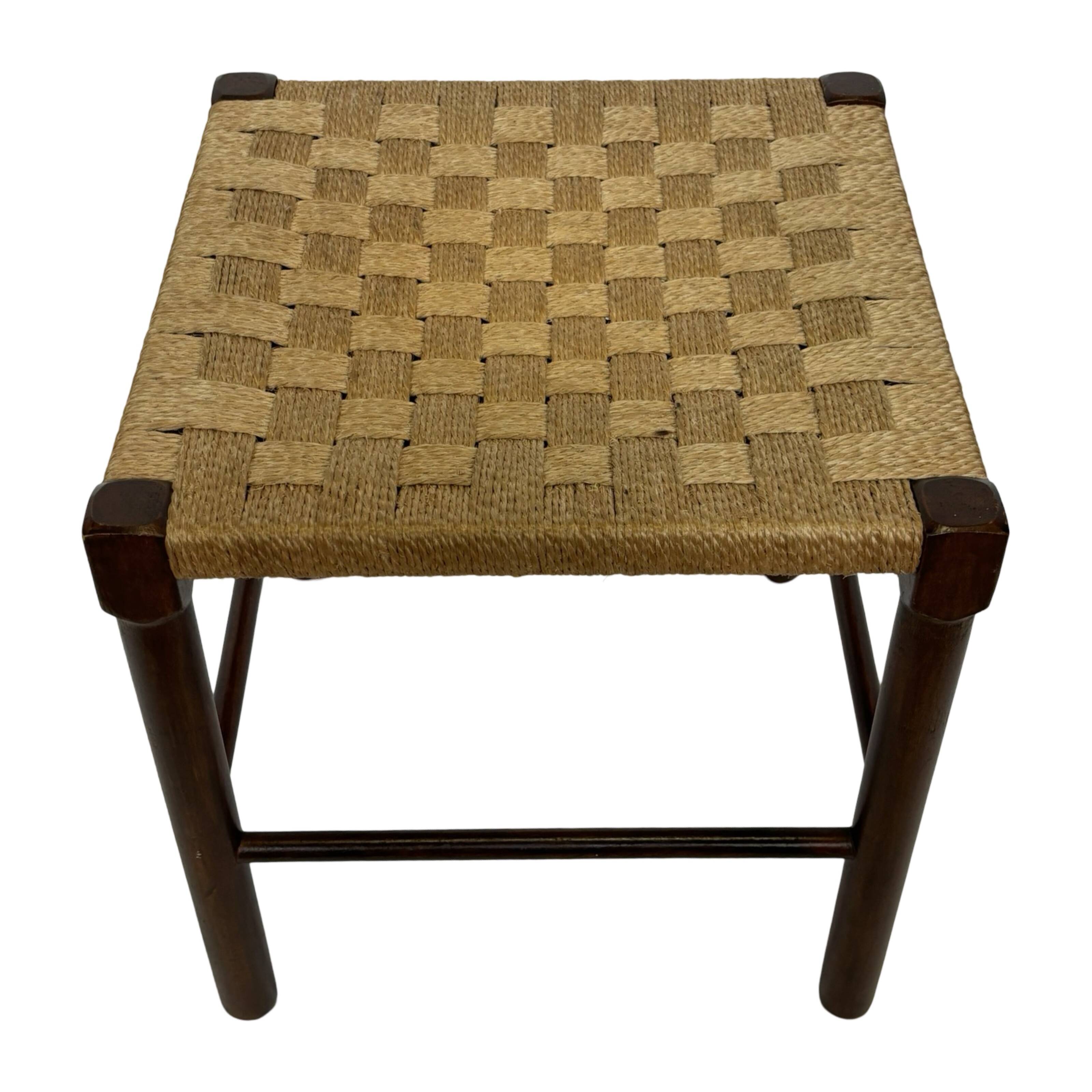Vintage Wooden Stool With Rope Seat 60s Minimalist