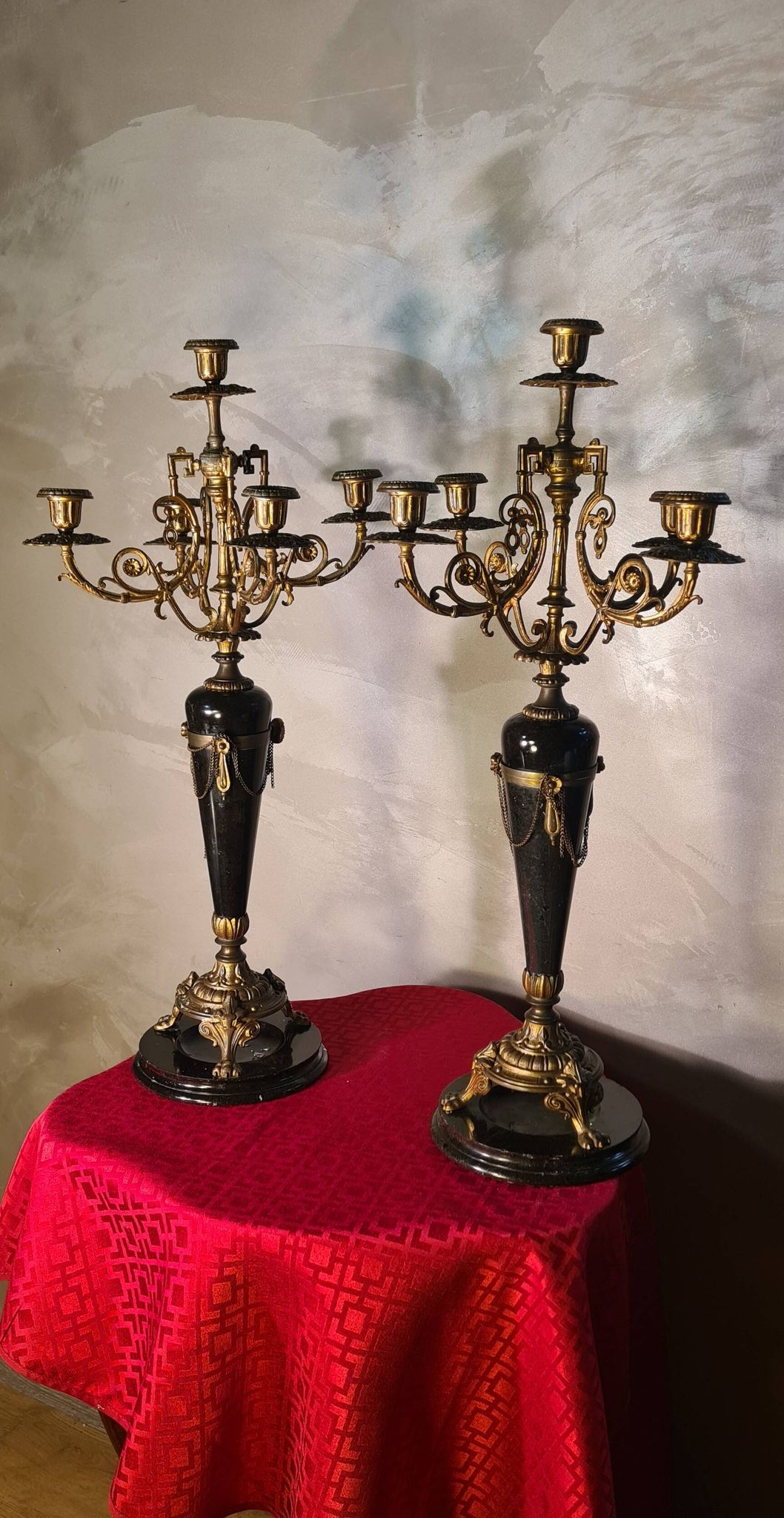 candelabra 19th gilded bronze and marble candlestick 60x32 cm