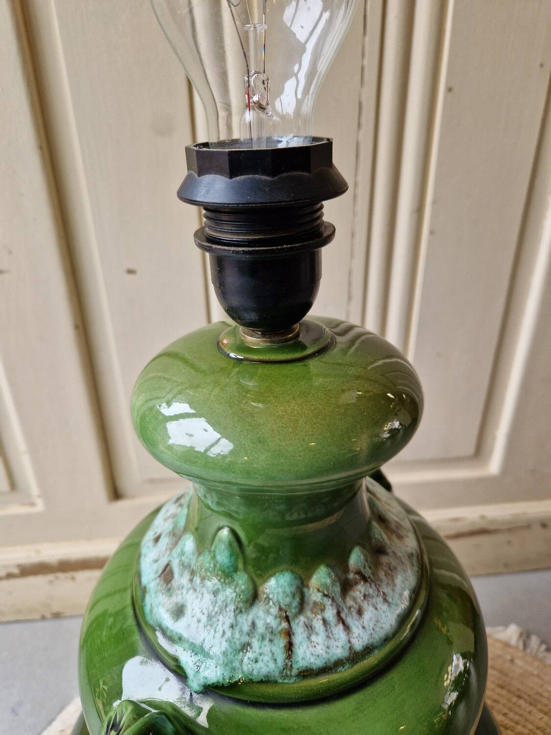 Vintage 1960s green toned ceramic lamp
