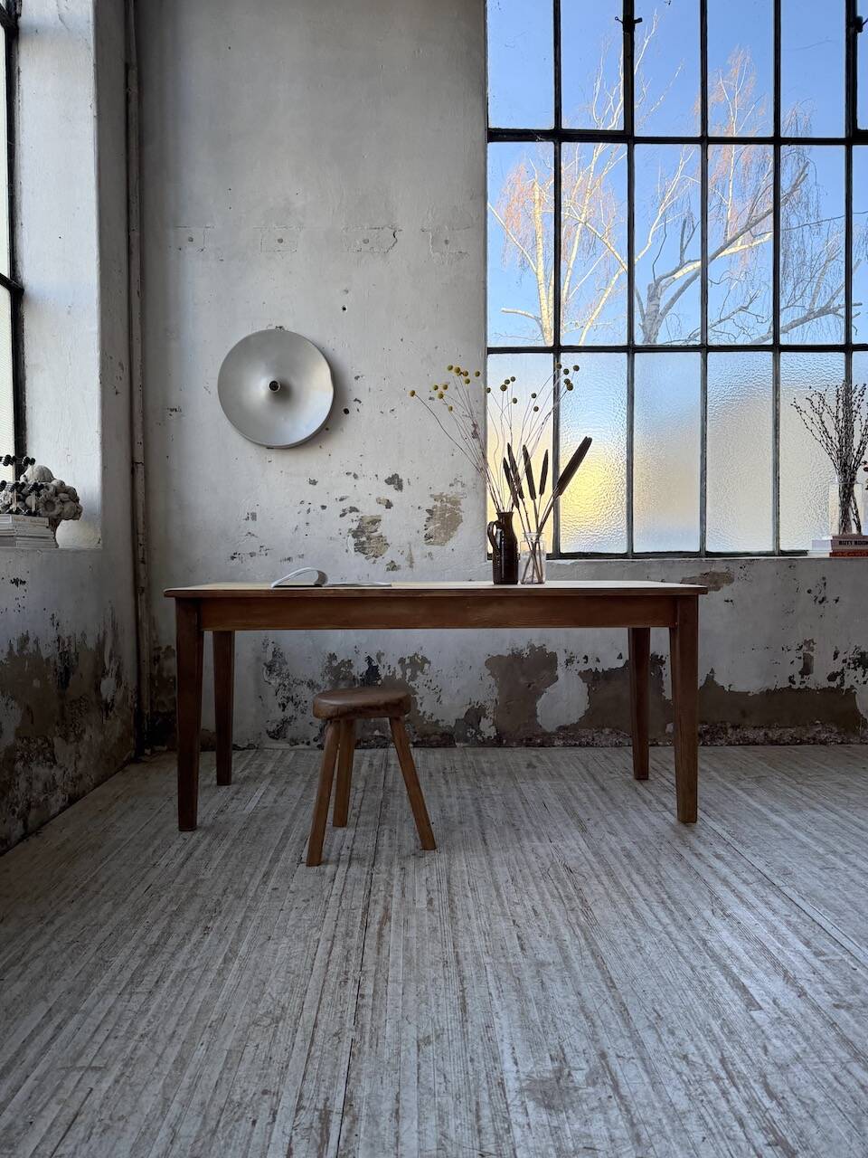 Table de ferme en pin et chêne