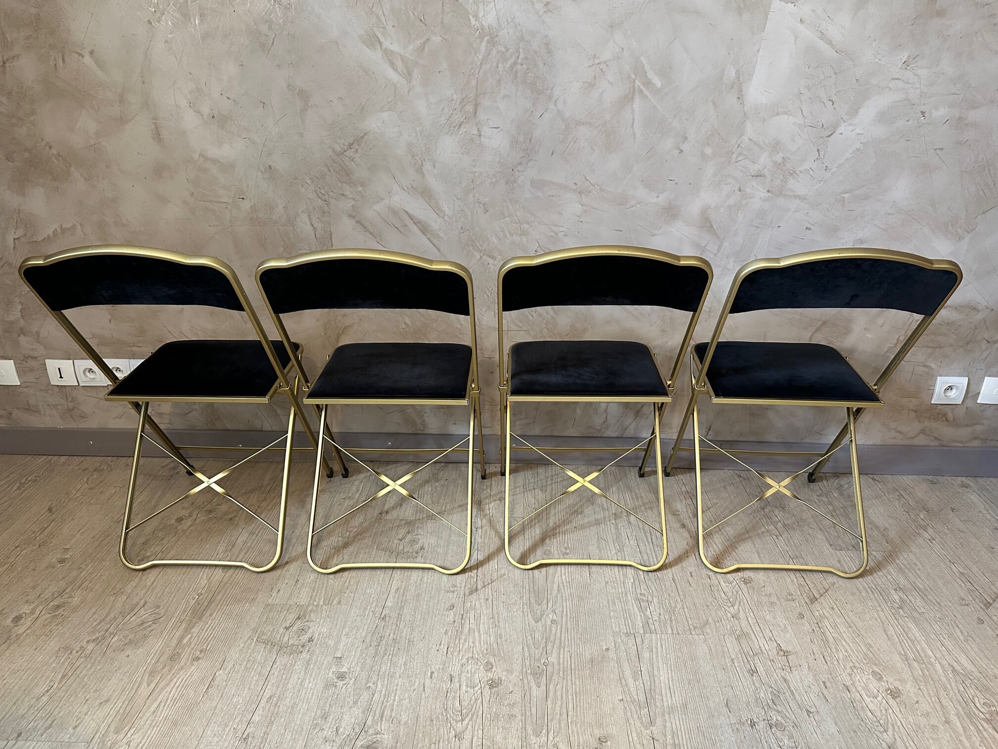 4 velvet and brass chairs
