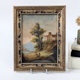 Antique Italian painting with Florentine frame and curved glass