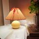 Vintage ceramic table lamp with pleated hood in 80s fabric