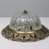 Hollywood Regency ceiling light, cut glass and openwork gold edge.