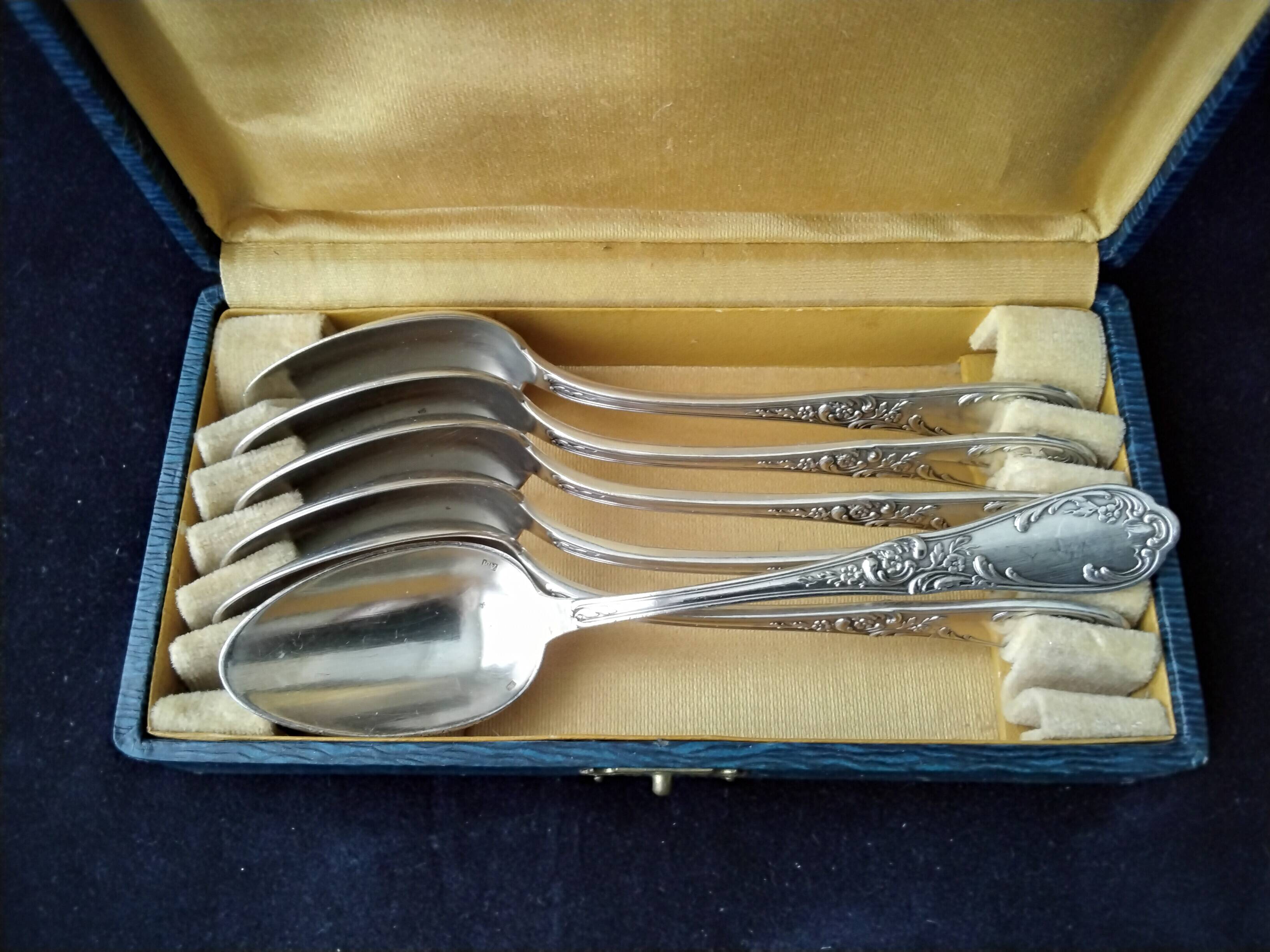 Box of 6 teaspoons in silver-plated Louis XV style