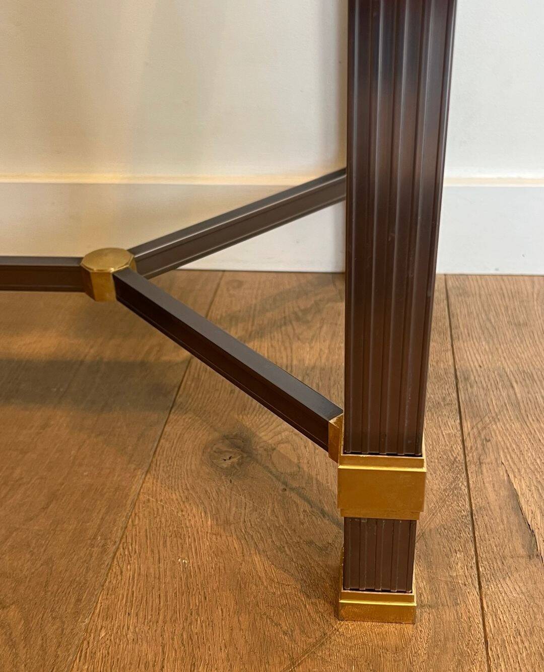 Glass Top Console in Lacquered Aluminium and Gold Metal, Pierre Vandel,