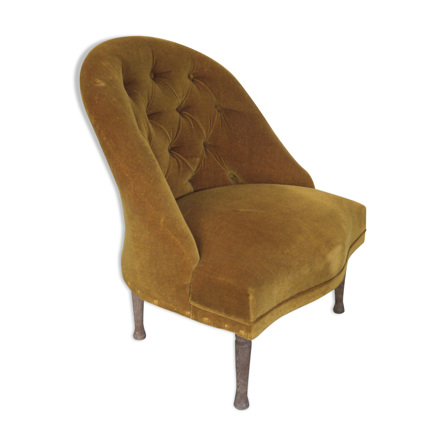 Yellow velvet padded toad armchair