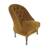 Yellow velvet padded toad armchair